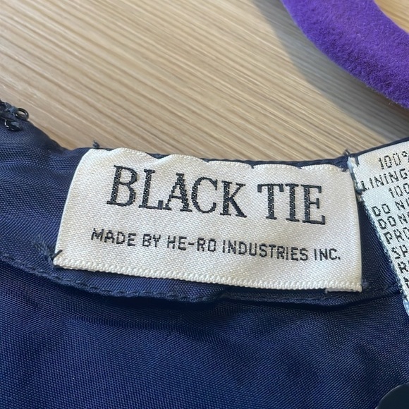 Black Tie  He-Ro Industries Vintage sequined dress Navy Silk Cocktail Evening 14 - Picture 6 of 13